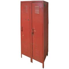 Midcentury, School Locker Unit, Two-door, in Red Paint