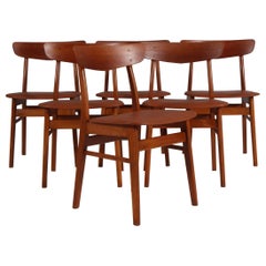 Ensemble de six chaises de salle à manger en teck et cuir aniline Farstrup Danemark, années 1960
