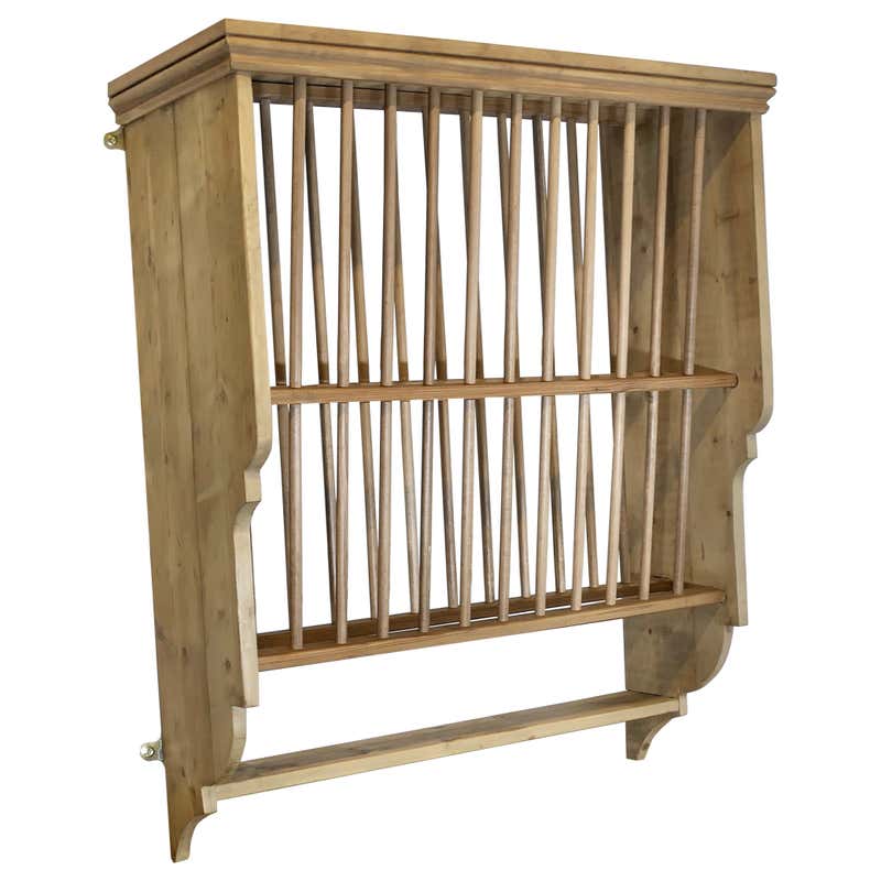 Pine Kitchen Wall Hanging Plate Draining Rack For Sale at 1stDibs