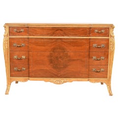 Antique French Provincial Louis XV Burled Walnut and Parcel Painted Dresser