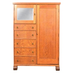 Horner Style Antique American Empire Oak Chifferobe with Mirror, Circa 1900