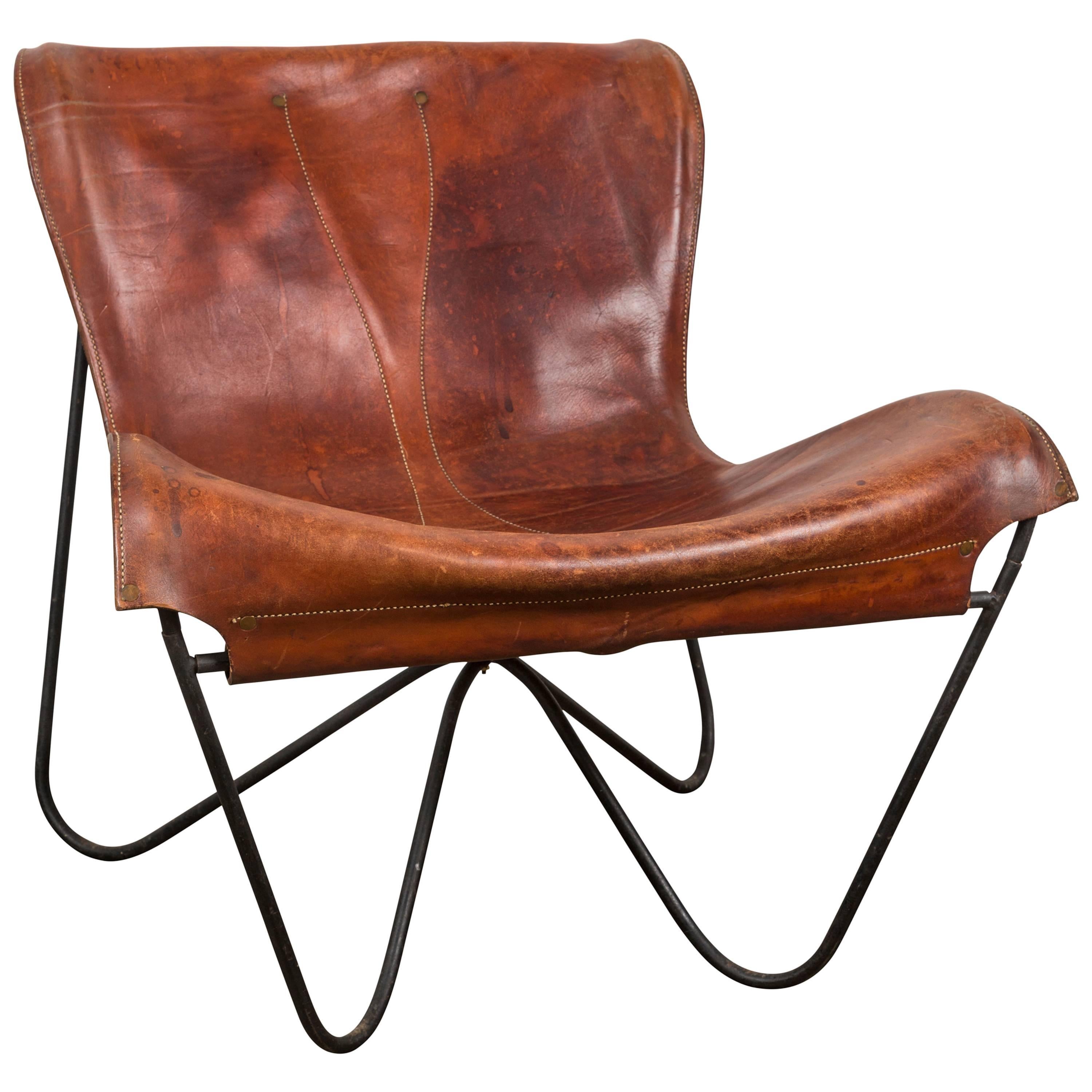 Patinated Leather Lounge Chair by Max Gottschalk