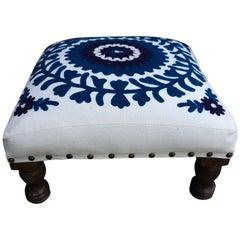 Walnut Finished and Upholstered Foot Stool