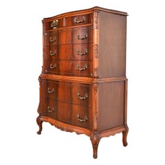 Antique Romweber French Provincial Louis XV Flame Mahogany Highboy Dresser, Circa 1920s