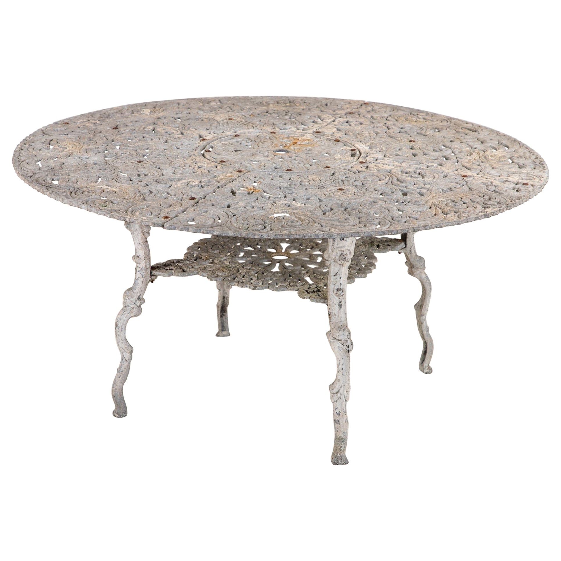 Round Metal Acanthus Leaf Motif Garden Table, Sweden 1960s For Sale