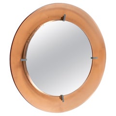 1960s mirror round concave pale pink glass frame Italian design by Cristal Arte