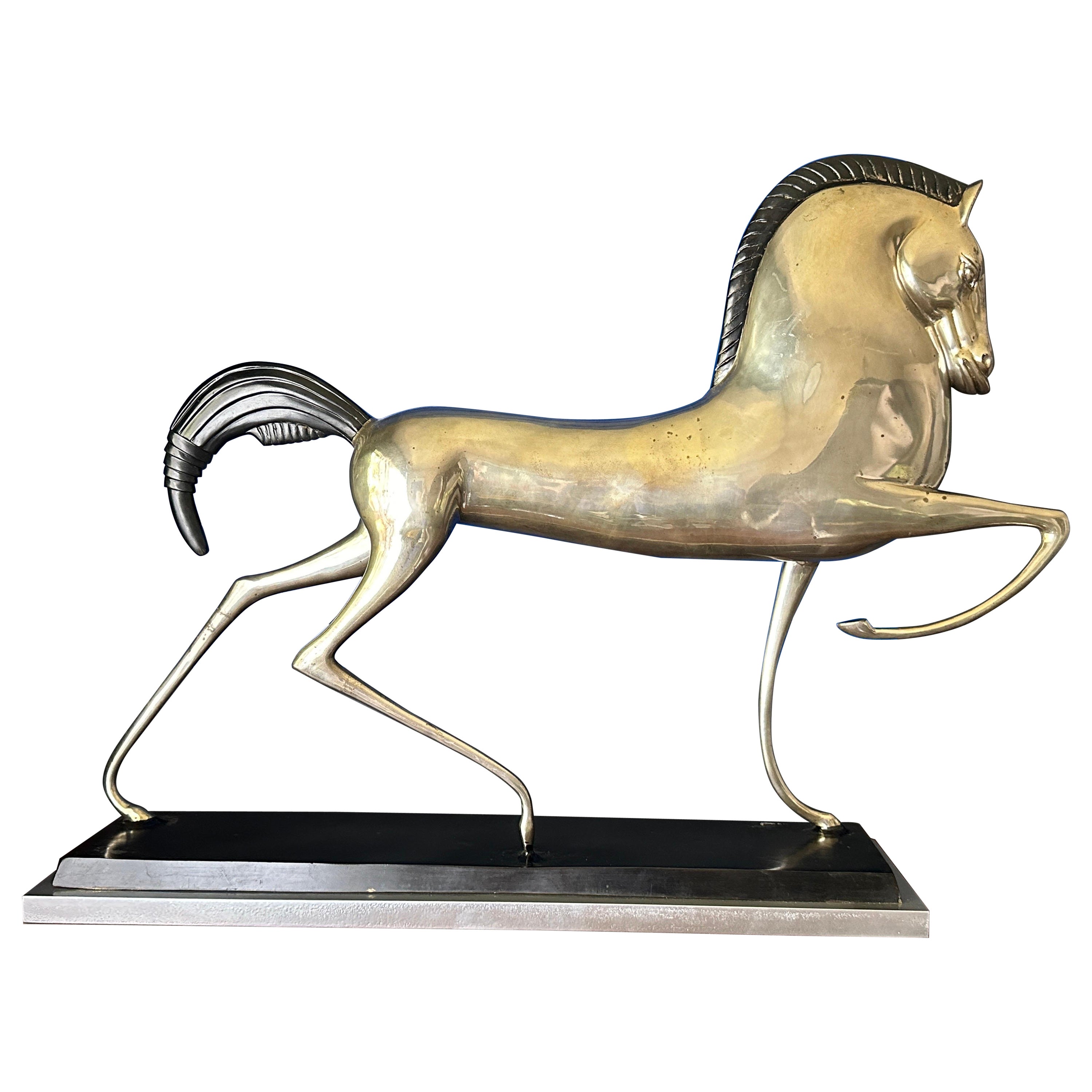 Gran Escultura de Caballo Etrusco de Estilo Art Decó