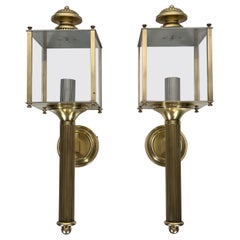 Vintage Pair of neoclassical style brass lanterns wall lights, possibly Maison Jansen