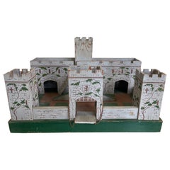 1930s English Antique Hand Painted Wooden Toy Solider Castle Fort