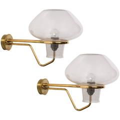 Pair of Brass and Handblown Glass Sconces by ASEA 10