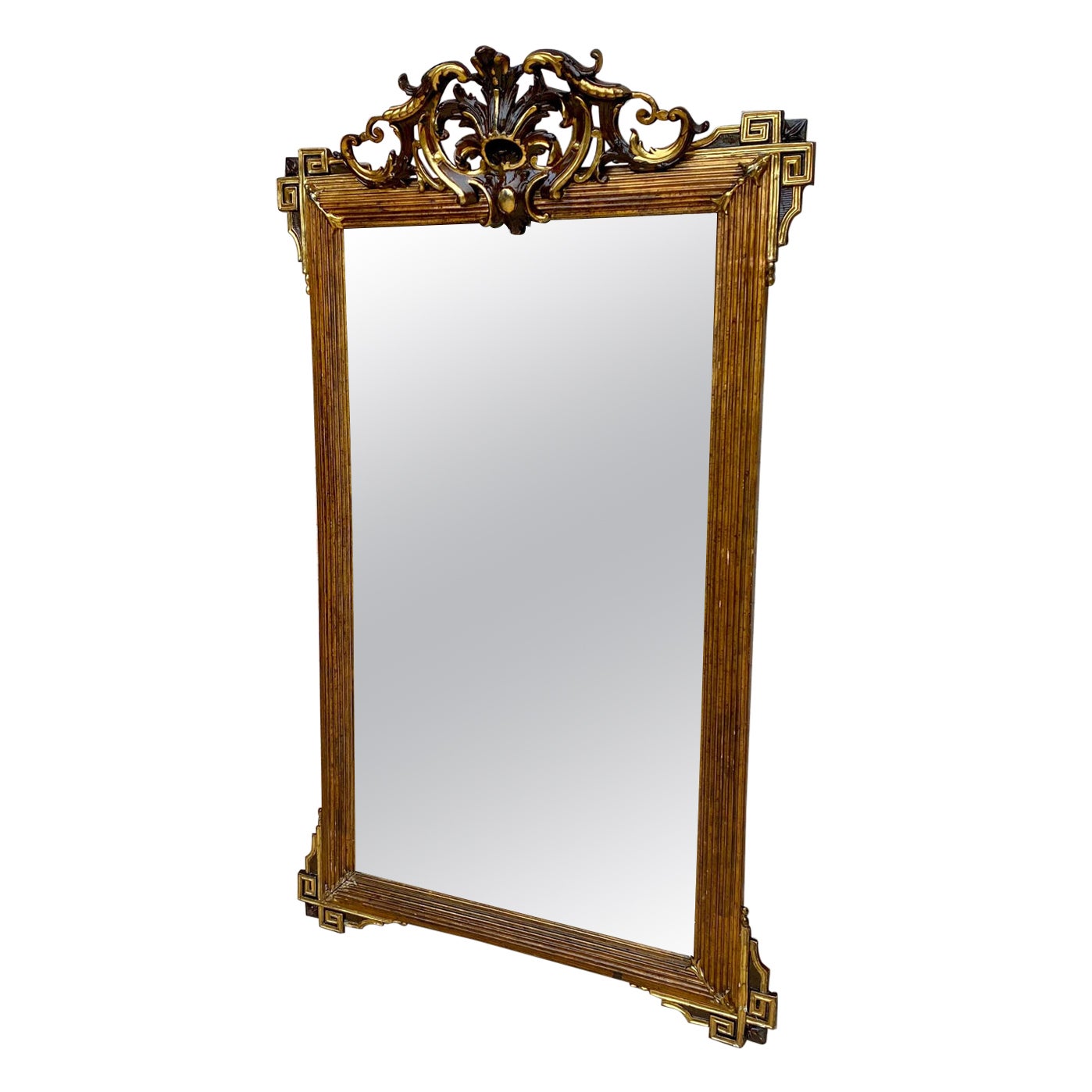 Large Antique Gold Leaf Ornate Carved Wall Mirror