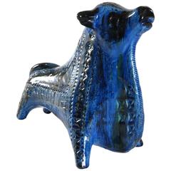 Bitossi, Londi Rearing Bull, circa 1965, Italy, Rimini Blu Color