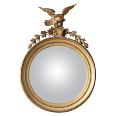 Antique Regency Giltwood Convex Mirror with Cresting Eagle