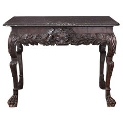 Antique Irish Walnut Console Table with Irish Kilkenny Marble Top, 18th Century