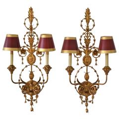 Pair of Gilt Metal Two-Arm Wall Sconces