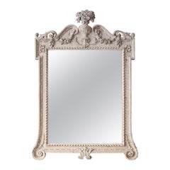 Well Carved George III White Painted Mirror of Broad Proportions