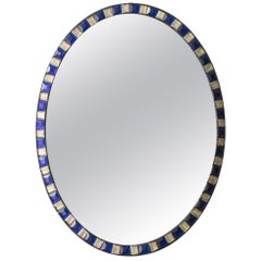 Miroir irlandais ovale en verre bleu, début du 19e siècle