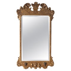 Antique Giltwood Mirror with Brass Swan Neck Candle Sconces, 18th Century