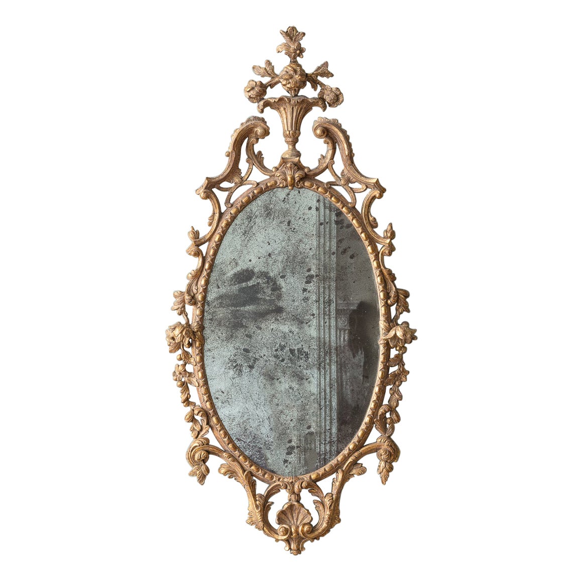 Carved Giltwood Oval Mirror, Mid to Late 18th Century