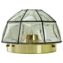 Vintage Iron and Bubble Glass Flush Mount Light by Limburg Glashütte, circa 1960s