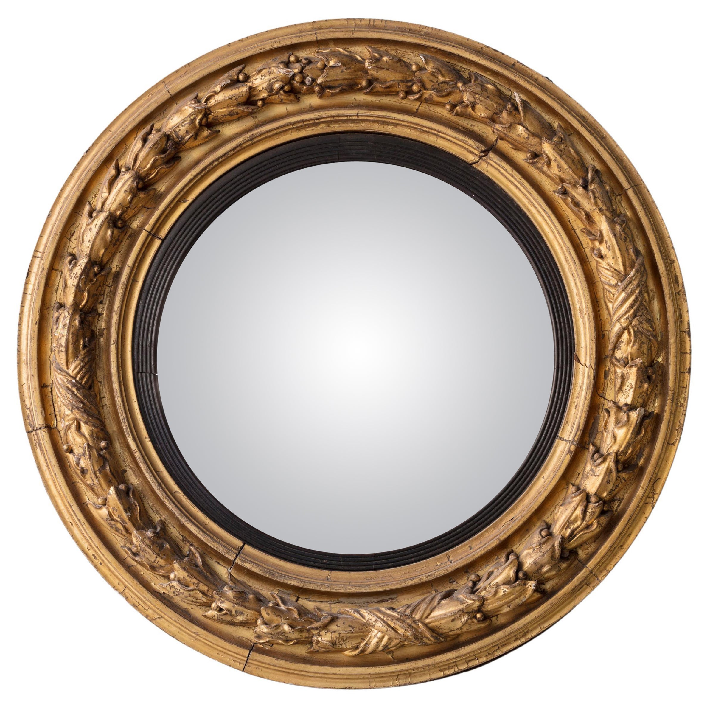 Regency Carved Giltwood Convex Mirror
