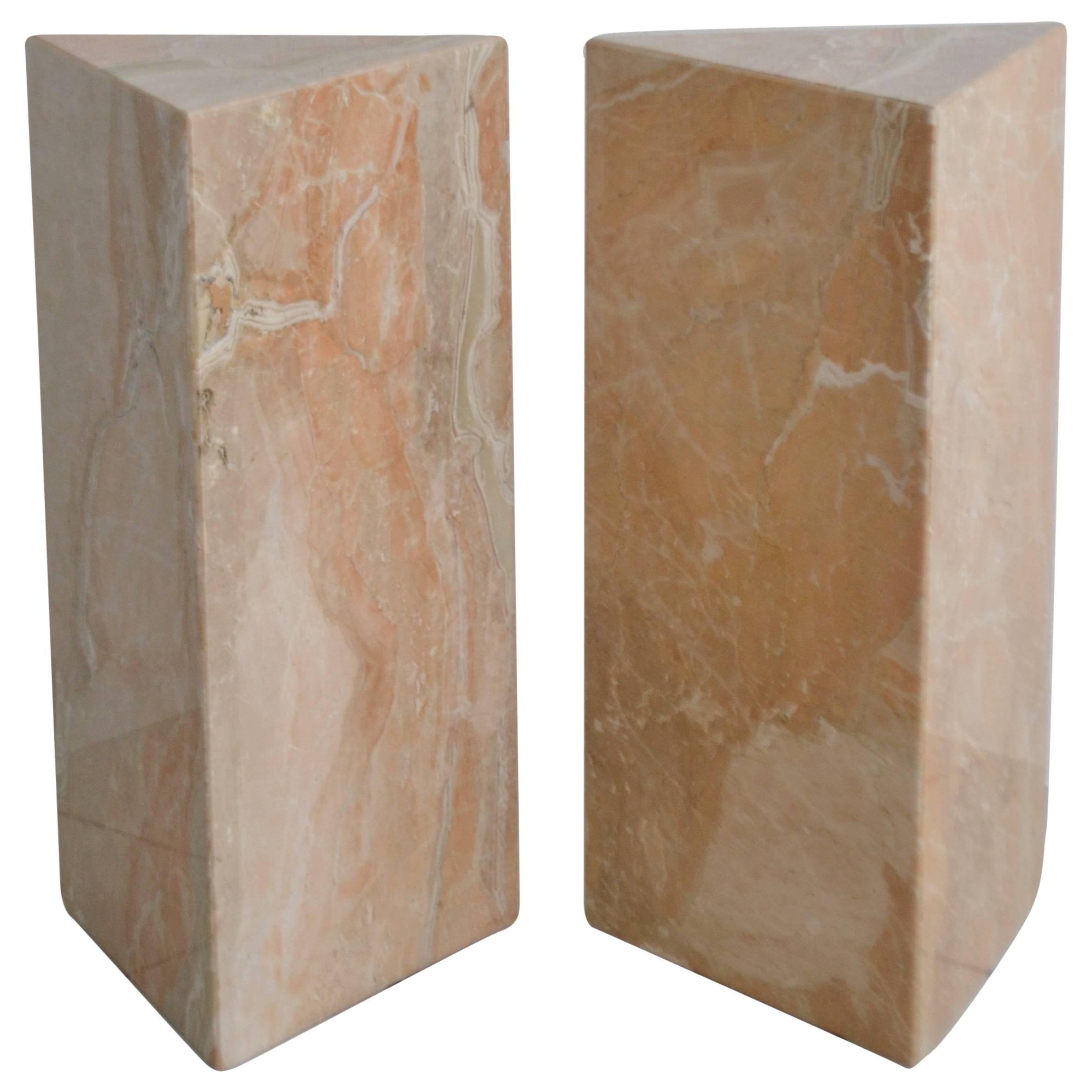 Pair of Postmodern Marble Triangular Form Pedestals For Sale