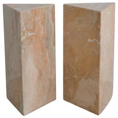 Pair of Postmodern Marble Triangular Form Pedestals