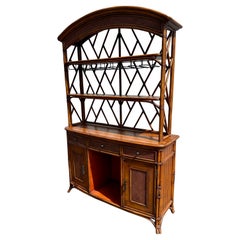 Bassett Rattan Wood Arch Wine Bar Hutch Storage Cabinet