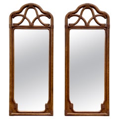 Vintage 1970s Faux Bamboo Wood Arch Mirror, Set of 2