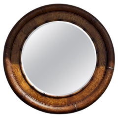 Espejo circular redondo de madera de ratán MCM de los años 60