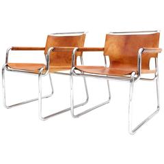Pair of Cognac Leather Lounge Chairs