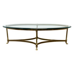 Oval Brass Glass Top Hoof Feet Italian Coffee Table