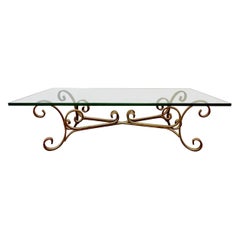 Hollywood Regency Vergoldete Schriftrolle Schmiedeeisen Couchtisch Basis