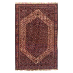 4.3x6.8 ft Fine Antique Persian Senneh Wool Rug with Colorful Silk Warps & Wefts