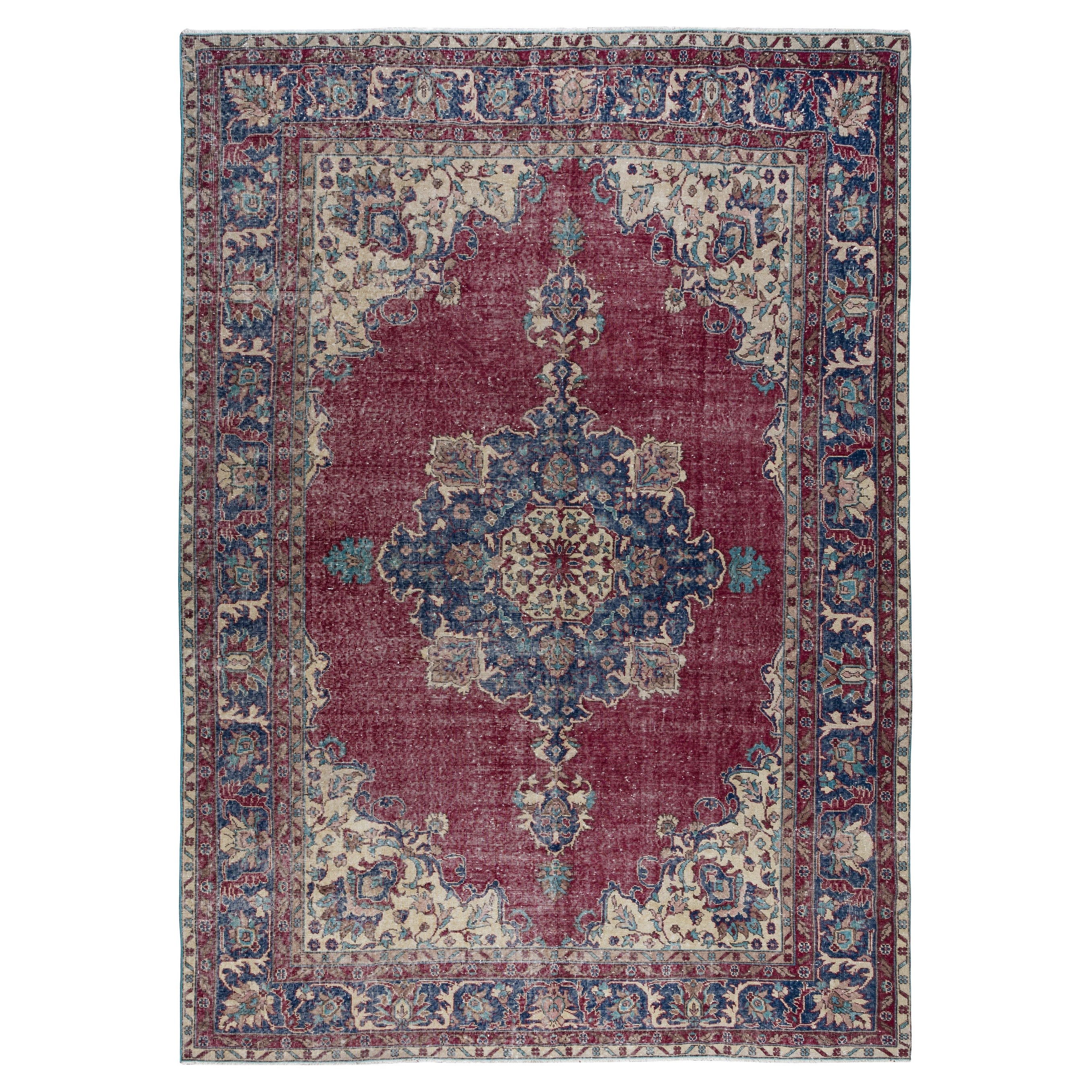 7.8x11.4 ft Traditional Vintage Handmade Turkish Area Rug with Medallion Design