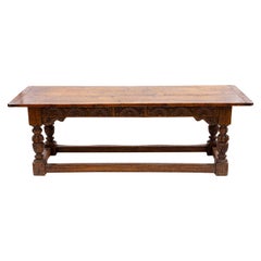18th Century French Baroque Oak Library Table with Carved Details and Two Drawer