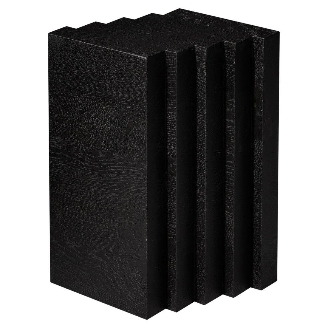 Solid Black Oak Brutalist Cadence Side Table For Sale