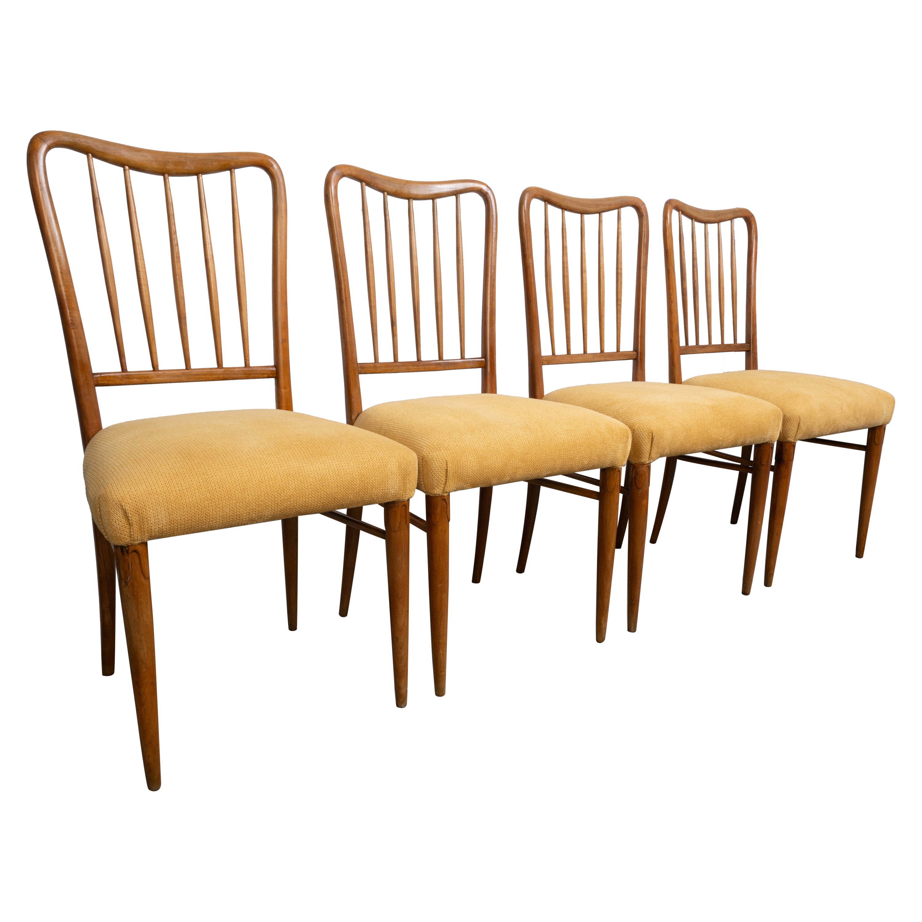 Set of 4 Mid Century Italian Fruitwood Paulo Buffa Chairs C.1940 For Sale