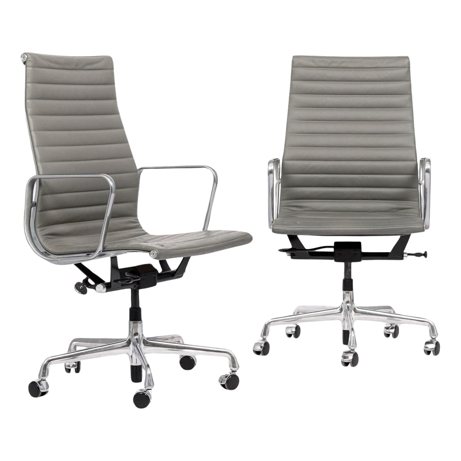 Herman Miller Eames Tall Gray Leather Desk Chairs Executive Thin Pad