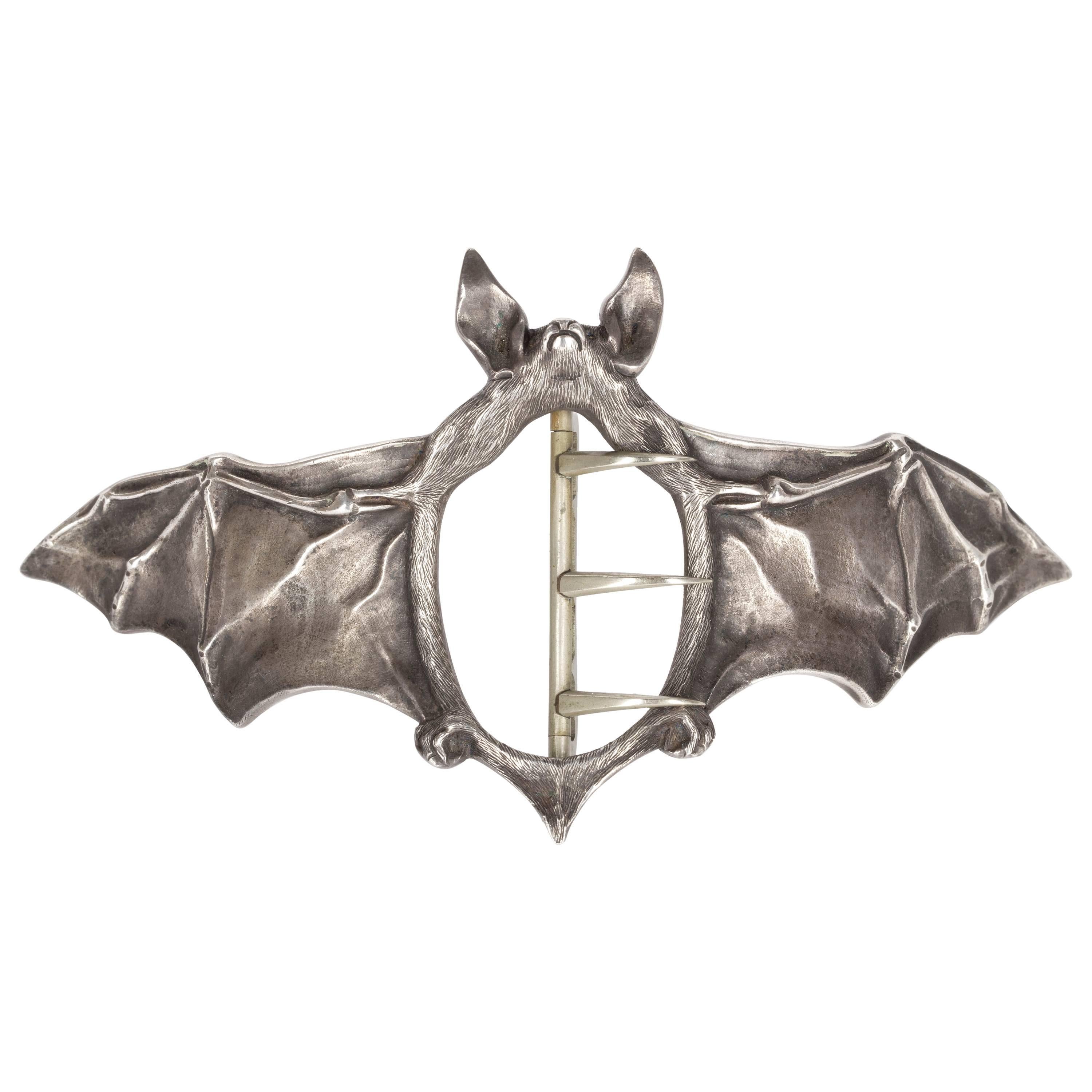 Silver Art Nouveau Buckle in the Form of a Bat by Ferdinand Erhart, 1908 For Sale
