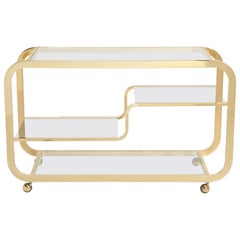 Vintage Design Institute America DIA Milo Baughman Brass Bar Serving Cart 1970s Signed