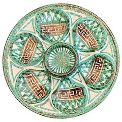 Estate French Faience Hand-Painted Green Porcelain Oyster Plate, circa 1960's.
