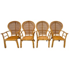 Fauteuils de salle à manger vintage en bambou et rotin en forme de paon