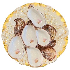 Antique French "Haviland Co." Porcelain Ivory & Gold Turkey Pattern Oyster Plate