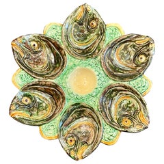 Antiker französischer Majolika Palissy Ware Thomas Sergent Austernteller aus Majolika, um 1880.