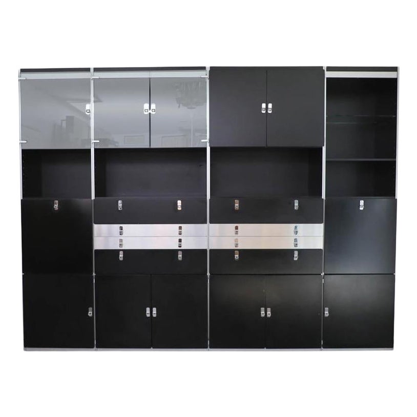 1980s Dux Avanti Wall Unit by Antonio Gioia in Black with Lighting & Storage For Sale