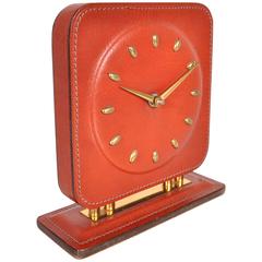 Stitched Leather Clock in the Style of Jacques Adnet, circa 1950