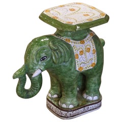 Mid-20th Century Malaysian Hand Painted Faience Elephant Garden Seat