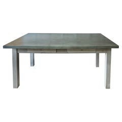 Rectangular Zinc Table Top with Country Teakwood Base