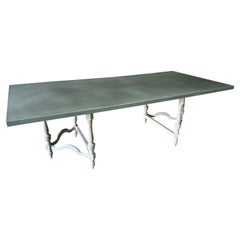 Large Zinc Top Dining Table with Antique Louis XIII Style  Tripod Pedestal Legs